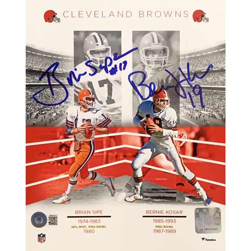 Cleveland Browns QB Legends Bernie Kosar and Brian Sipe Dual Signed 11x14 Custom Photo with Beckett Witnessed COA