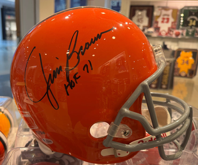 Cleveland Browns Jim Brown Hand Signed Autographed Authentic Orange Full-Size Helmet with HOF 71 Inscription /500 Includes Beckett COA