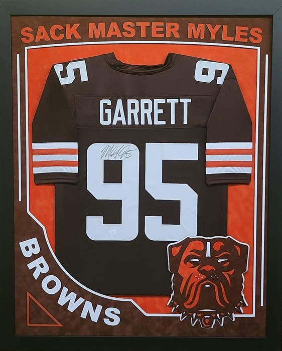 Myles Garrett Cleveland Browns Signed Custom Brown Home Football Jersey Custom Framed and Matted with JSA COA