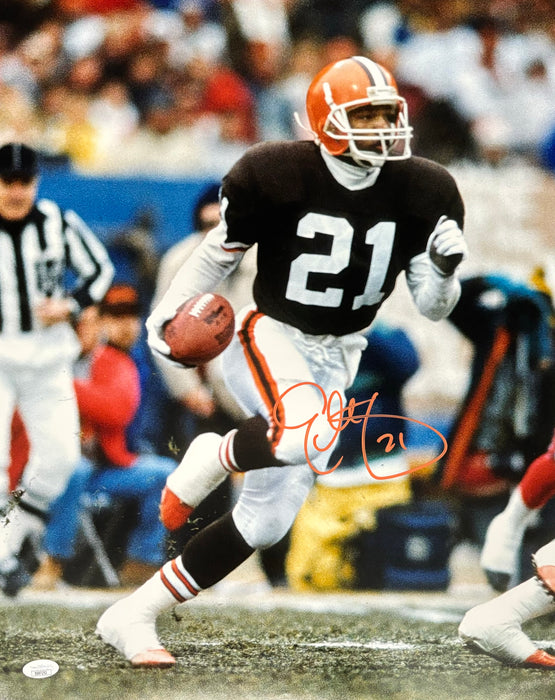 Eric Metcalf Cleveland Browns Autographed 16x20 Photo Running Ball Wearing Home Uniform with JSA COA