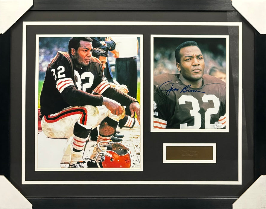 Jim Brown Cleveland Browns Signed 8x10 Photo Framed and Matted with 11x14 Photo and Nameplate includes Beckett COA