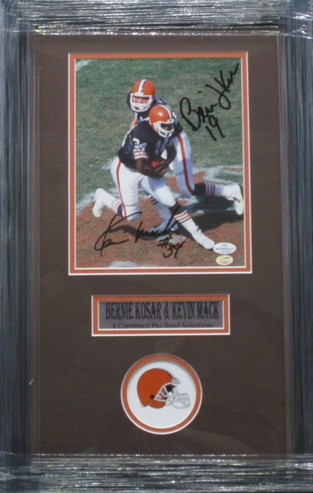Cleveland Browns Bernie Kosar & Kevin Mack Dual Hand Signed Autographed 8x10 Photo Framed with Matting Includes SGC COA