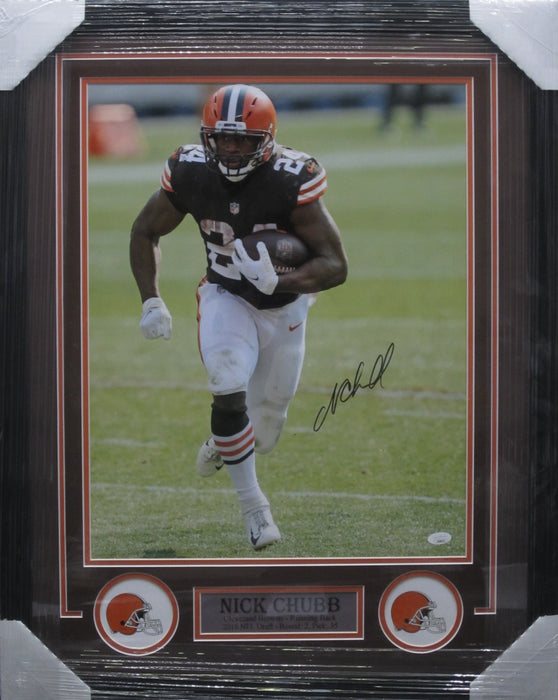 Cleveland Browns Nick Chubb Hand Signed Autographed 16x20 Photo Framed with Matting Includes JSA COA