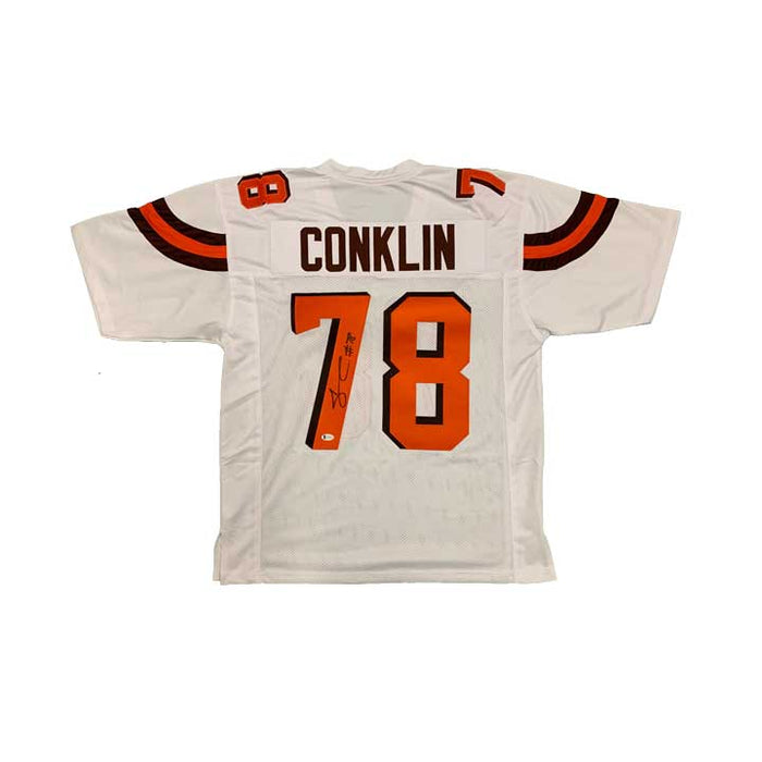 Cleveland Browns Jack Conklin Signed Custom White Alternate Football Jersey (Curved Stripes) with Beckett COA