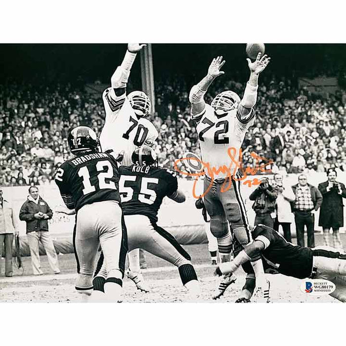Jerry Sherk Cleveland Browns Signed 8x10 Photo blocking Bradshaw pass vs Steelers with Beckett Witnessed COA